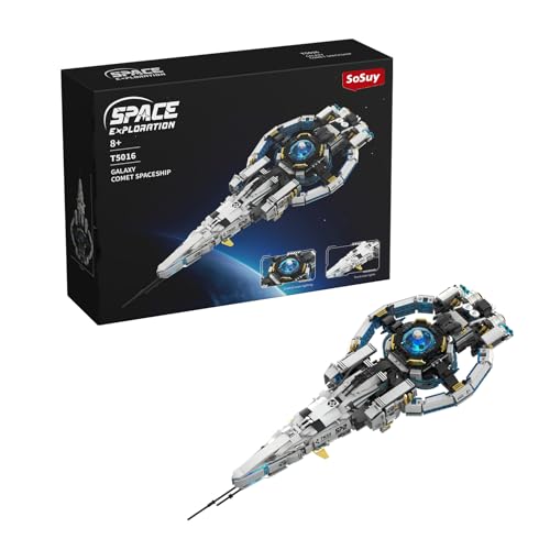 Sosuy Spaceship Building Blocks Set, LED Starship STEM Toys for Boys 8+, Galaxy Comet Space Shuttle Ship with Display Stand, Educational Birthday for Boys, Kids, Teens, Adults - style: Galaxy Comet