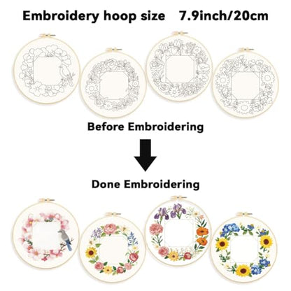 ORIGACH 4 Pack Floral Frame Embroidery Kits for Beginners - style: Floral Frame