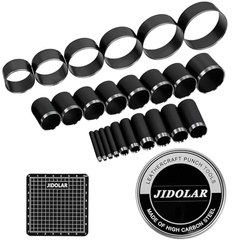 24 Pieces Leather Circle Cutter Tool Set, Hole Punch Tools with 1-15mm 20 25 30 35 40 45 50 55 60mm, High Carbon Steel Round Cutting Dies, Hole Punch Tool Kit for DIY Leather Crafts - size: 24 Sizes