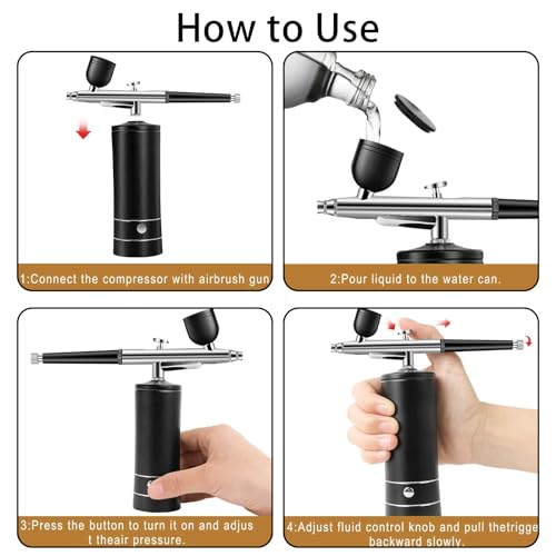 Airbrush Kit Air Brush Kit With Air Compressor Nail Charms Wireless Air Brush for Barber, Nail Art, Makeup, Model Painting(Black - with extension tube) - color: Black - With Extension Tube