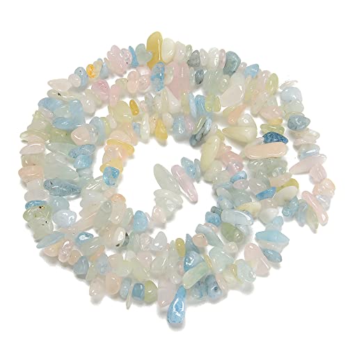 5-8mm Natural Morganite Beryl Gemstone Chips Healing Gravel Bracelets Necklace Kit Irregular Tumble Stone Beads DIY Crafts Design Jewelry Making 32" - color: Morganite Beryl