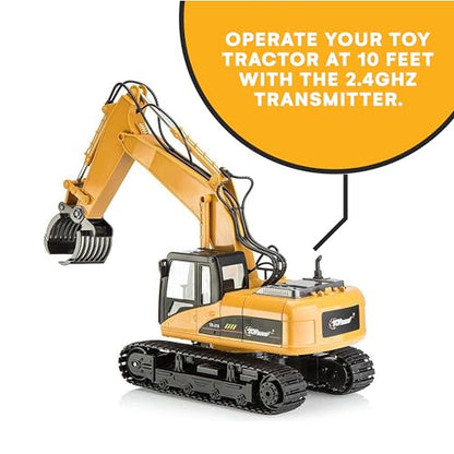 Top Race Excavator TR-215/211 2.4Ghz Remote Control Metal Excavator Construction Toy with Transmitter