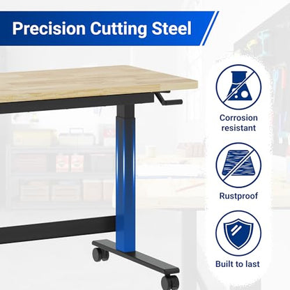 FLEXIMOUNTS 48" Adjustable Workbench, Rubberwood Worktable with Hand Crank