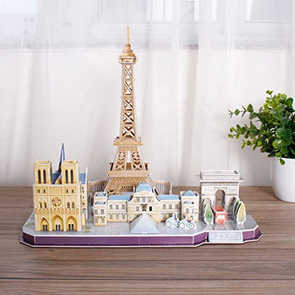 Revell Paris Skyline 3D Puzzles for Adults and Kids Ages 10 Years and up Arts Crafts Building - Eiffel Tower, Notre Dame, Louvre, Arc de Triomphe - 114 Pieces