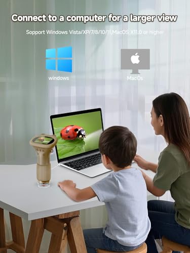 Acoath Microscope for Kids, 1000X Handheld Digital Miniscope with 2.0" Screen, Portable Pocket Microscope Education Toys Birthday Gifts for Age 3 4 5 6 7 8 9 10 Girls Boys - color: Brown
