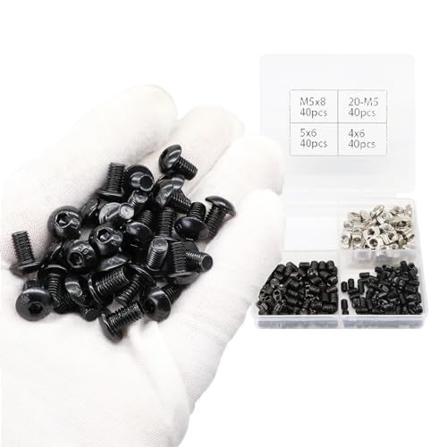 160Pcs 2020 Aluminum Extrusion M5 T Slot Nuts and Bolts Screws 20 Series Extruded Hardware Drop in T Nut and Set Screw for 20/20 80 20 2040 T V Slot Black Aluminum Profile Accessories - style: 20 Series Type D