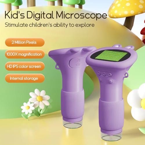 WINWEND Kids Microscope Pocket Microscope -1000X Portable Microscope for Kid | Photo and Video Mini Microscopes | 2'' Digital Little Scientist Microscopes for 3-10 Age Years Old Boys Girls Toys Gifts - color: Purple