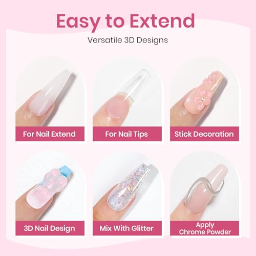 3d Sculpting Gel for Nail Art, Non-Stick Hand Solid Builder Gel - color: Clear&Mikly White&Aurora Pink