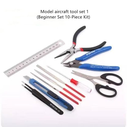 Model Building Tools Kit for Beginners-Hobby Craft Set with Side Cutter (Nippers),Precision Hobby Knife,Sanding Sticks,Tweezers,Basic DIY Repair Supplies (Model Aircraft Tool Set 1 (10 PCS)) - color: Model Aircraft Tool Set 1 (10 Pcs)