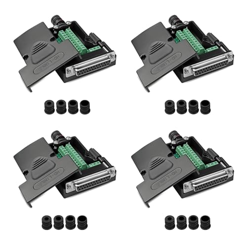 4PCS DB25 Female Solderless Breakout Connector, RS232 D-SUB DB25 Serial to 25Pin Port Terminal Block with Case Long Bolts Tail Pipe - style: Female