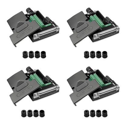 4PCS DB25 Female Solderless Breakout Connector, RS232 D-SUB DB25 Serial to 25Pin Port Terminal Block with Case Long Bolts Tail Pipe - style: Female