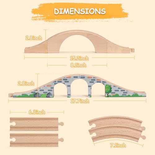 SainSmart Jr. 9 Pcs Wooden Train Track Expansion with Bridge, Wood Train Track Pieces Compatible with Thomas, Brio, Chuggington – Sturdy Hardwood for Long-Lasting Play, Ideal Gift for Kids 3-7