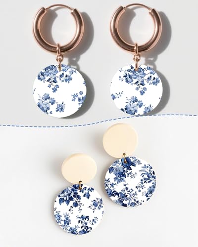 Puocaon Blue Flower Clay Transfer Paper - 18 Pcs Traditional Chinoiserie Art Design Transfer Sheets for Polymer Clay Blue Floral Earrings Design Jewelry Making - color: chinoiserie