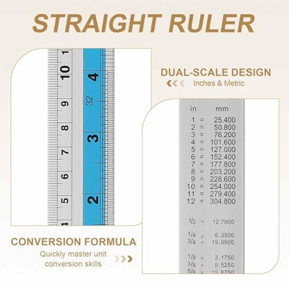 HARFINGTON 2pcs Metal Straight Ruler 20cm Metric SAE Aluminum Alloy Measuring Rulers Scale Tools with Hole for Measure Study Reading Classroom Office, Blue - color: Blue, size: 20cm