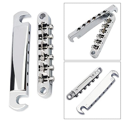 MAXCHEER A Set of String Saddle Tune-O-Matic Bridge & Tailpiece For GB LP Style Electric Guitar (Chrome) - color: Chrome