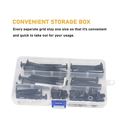 50pcs M6x35 /45/55/65/ 75mm Black Zinc Plated Hex Drive Socket Cap Bolts Barrel Nuts Assortment Kit, Furniture Joint Connector Bolts, Rivet Bolts Dowel Nuts, Countersunk Screw Post Fit - size: 35mm/45mm/55mm/65mm/75mm 50pcs