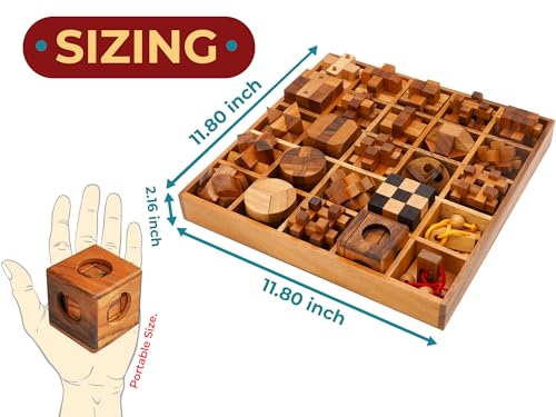 BSIRI 25 in 1 Wooden Brain Teaser Puzzles for Adults and Teens Interlocking 3D Mini Wood Mind Games Hand and Mind Puzzle Teasers Assembly & Disentanglement Set Toys Coffee Table Games Gift - style: 25 Puzzle Set