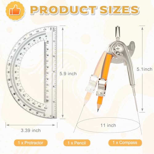 Mototo 2-PCS Geometry Tool Set, Math Compass for Geometry and 6 Inch Protractor Set Include Metal Compass with Pencil and Clear Plastic Protractor for Student Classroom Office Woodworking Art Drawing - style: 2 Pack