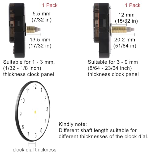 EMOON 2-Pack Quartz Clock Movement Replacement, Battery Operated Silent Clock Mechanism Kit for DIY Wall Clock Repair & Custom Clocks,Total Shaft Length 13 mm & 20 mm - size: Total Shaft Length 13MM+20MM