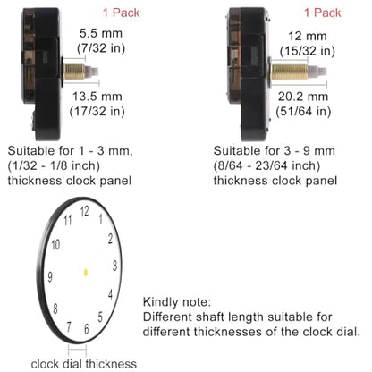 EMOON 2-Pack Quartz Clock Movement Replacement, Battery Operated Silent Clock Mechanism Kit for DIY Wall Clock Repair & Custom Clocks,Total Shaft Length 13 mm & 20 mm - size: Total Shaft Length 13MM+20MM