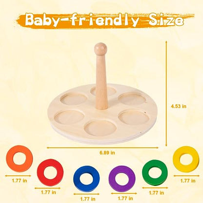 Adena Montessori 6-Ring Rainbow Stacker, 12m+ - style: 6 Rings on Peg