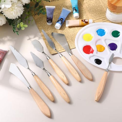 Honoson 7 Pcs Painting Knife Palette Knife Set Steel Spatula,Wood Color - color: Wood Color