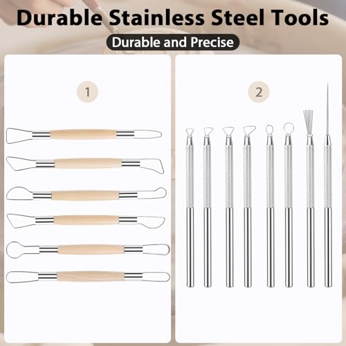 Tovotum 14PCS Ceramic Pottery Clay Sculpting Carving Modeling Tools Set