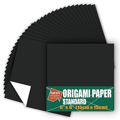 [Taro's Origami Studio] Standard 6 Inch One Sided Single Color (Black) 50 Sheets (All Same Color) Square Easy Fold Premium Japanese Paper for Beginner (Made in Japan) - color: Black