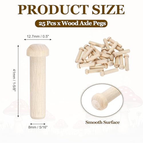 MECCANIXITY Wooden Axle Pegs 5/16" Dia. 1-5/8" Length, Unfinished Wood Pegs for DIY Model Cars Trucks, 25pcs - size: 5/16" Dia. 1-5/8" Length
