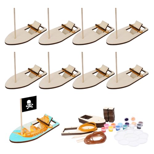 Fennoral 8 Pack Wooden Boat Crafts for Kids DIY to Build and Paint - color: Boat