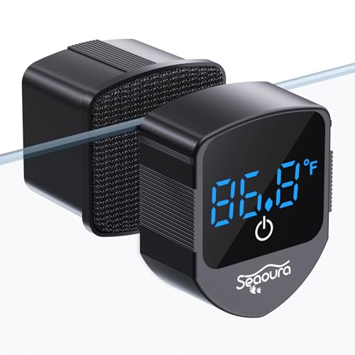 SEAOURA 2-in-1 Aquarium Magnetic Cleaner with Digital Aquariums Thermometer - color: Black