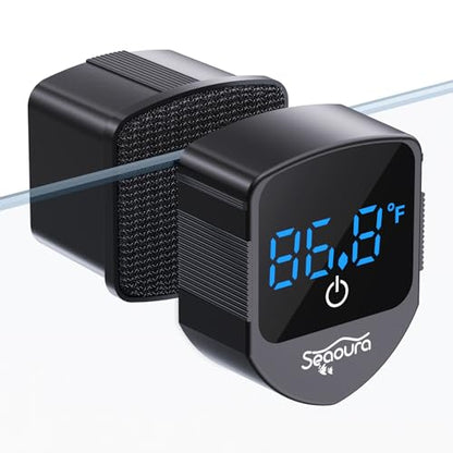 SEAOURA 2-in-1 Aquarium Magnetic Cleaner with Digital Aquariums Thermometer - color: Black