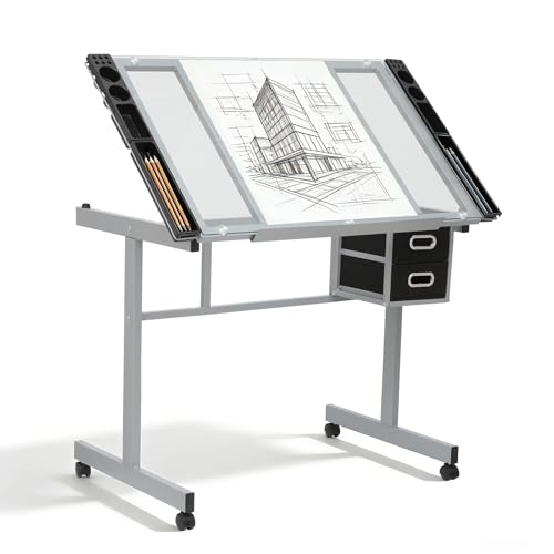 Magshion Drafting Table Adjustable Drawing Table - color: Clear & Gray