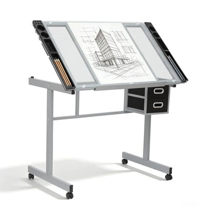 Magshion Drafting Table Adjustable Drawing Table - color: Clear & Gray