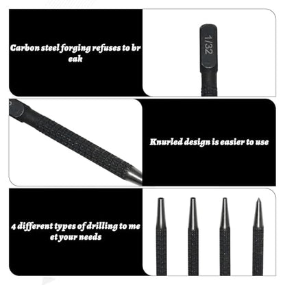 4-Piece Center Punch Set, Metal Nail Punch Kit, 1/32-4/32 inch Sizes,Drilling Holes for Breaker Puncher 1/32", 2/32", 3/32", 4/32" (Black)