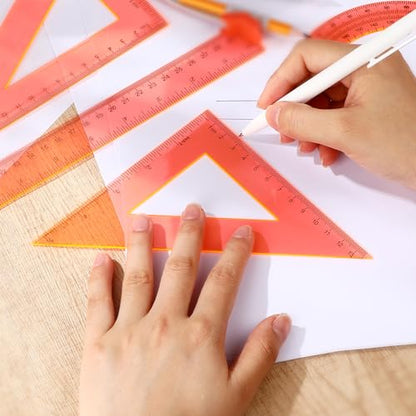 Tenare 6 Pcs Math Geometry Ruler Straight Protractor Triangle, Orange - color: Orange