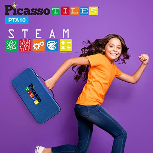 PicassoTiles 102pc Magnetic Puzzle Cube + Toys Carrying Case, 1" Pixel Mix & Match Cubes w/Free Idea Book Sensory Toys, Magnetic Tiles Construction Block Travel Bag, Waterproof Storage Organizer Box