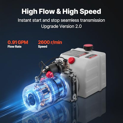 VEVOR 4 Quart Hydraulic Power Unit, Single Acting Dump Trailer Pump, 3200 PSI Max Relief Pressure & 0.91 GPM Flow Rate, DC 12V Hydraulic Pump with Metal Reservoir for Dump Trailer Car Lifting - size: 4 Quart (Plastic), style: Single Acting
