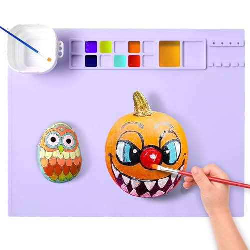 AWOKE Silicone Painting Mat - 20"X16" Silicone Art Mat with 1 Water Cup for Kids - Craft Mat has12 Color Dividers - 2 Paint Dividers (Purple) - color: Lavender
