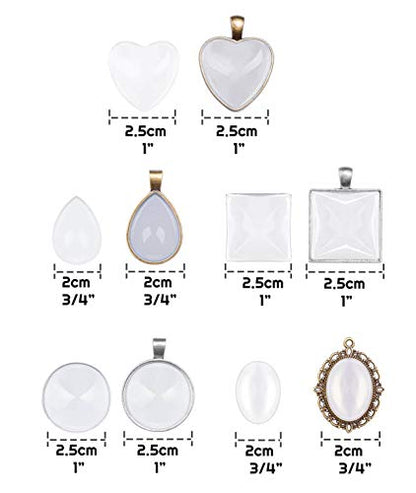 Anezus 60Pcs Pendant Trays, Bezel Pendant Trays Blanks with Glass Cabochons for Pendants Making and Jewelry Making, 5 Styles