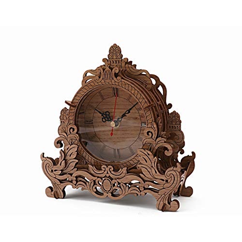 OWNONE1 Wooden 3D Puzzle Clock Model Kit for Adults, DIY Desk Clock, Dark Wooden 3D Puzzles, Crafts Gifts for Kids Children - style: Clock