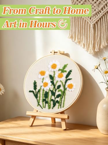 Punch Needle Kit Adults Beginner, Step-by-Step Guide & Video - color: White Daisy