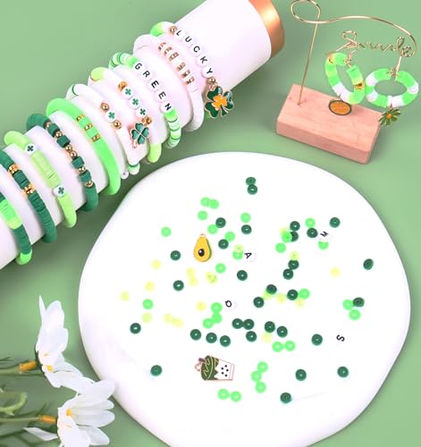 Wuollgess 3500 PCS Clay Beads Bracelet Making Kit, Green Beads for Crafts - color: Green
