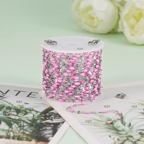 UMAOKANG Pink Enamel Jewelry Making Chains Roll Stainless Steel Craft Chain - color: Steel-Pink
