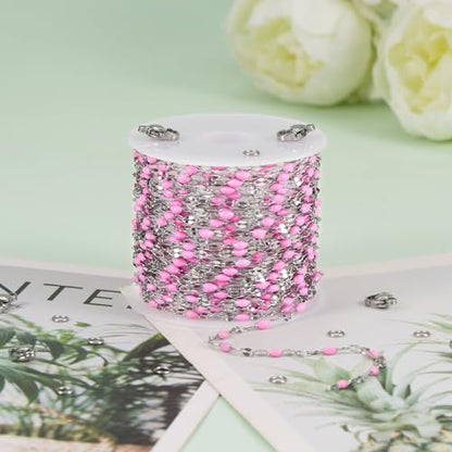 UMAOKANG Pink Enamel Jewelry Making Chains Roll Stainless Steel Craft Chain - color: Steel-Pink