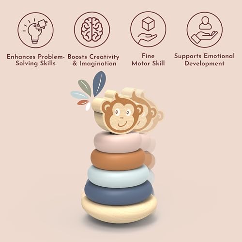 SPEEDY MONKEY Wooden Roly Poly Stacker | Wobble Base Ring Toy Kids Gift - color: Roly Poly Stacker