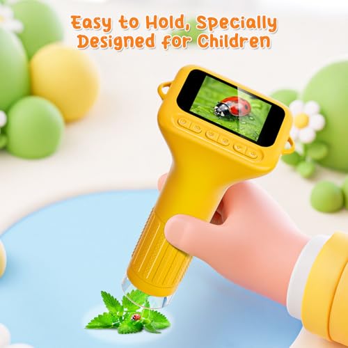SKYBASIC Digital Microscope for Kids, 2" Screen 1000X Handheld Microscope HD Pocket Portable Microscopes Camera, Science Edu Fun Birthday Gifts Toys for Ages 4-12 Children Students Boys Girls -Yellow - color: 2"-Yellow