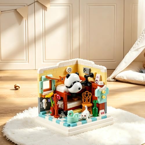 Insgen Panda Bedroom Building Blocks Set with Transparent Dust Cover