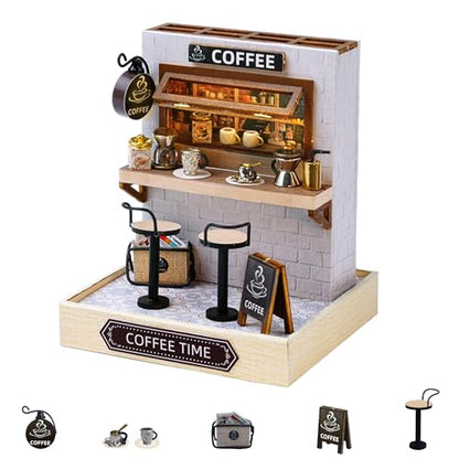 Flever Dollhouse Miniature DIY House Kit Creative Room with Furniture for Romantic Valentine's Gift (Coffee Time) - color: Coffee Time