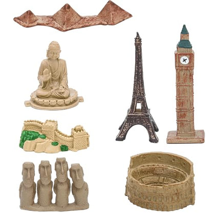 ONEST 7 Pieces Mini World Building Model Playsets Famous Architecture Figurines - style: F Set